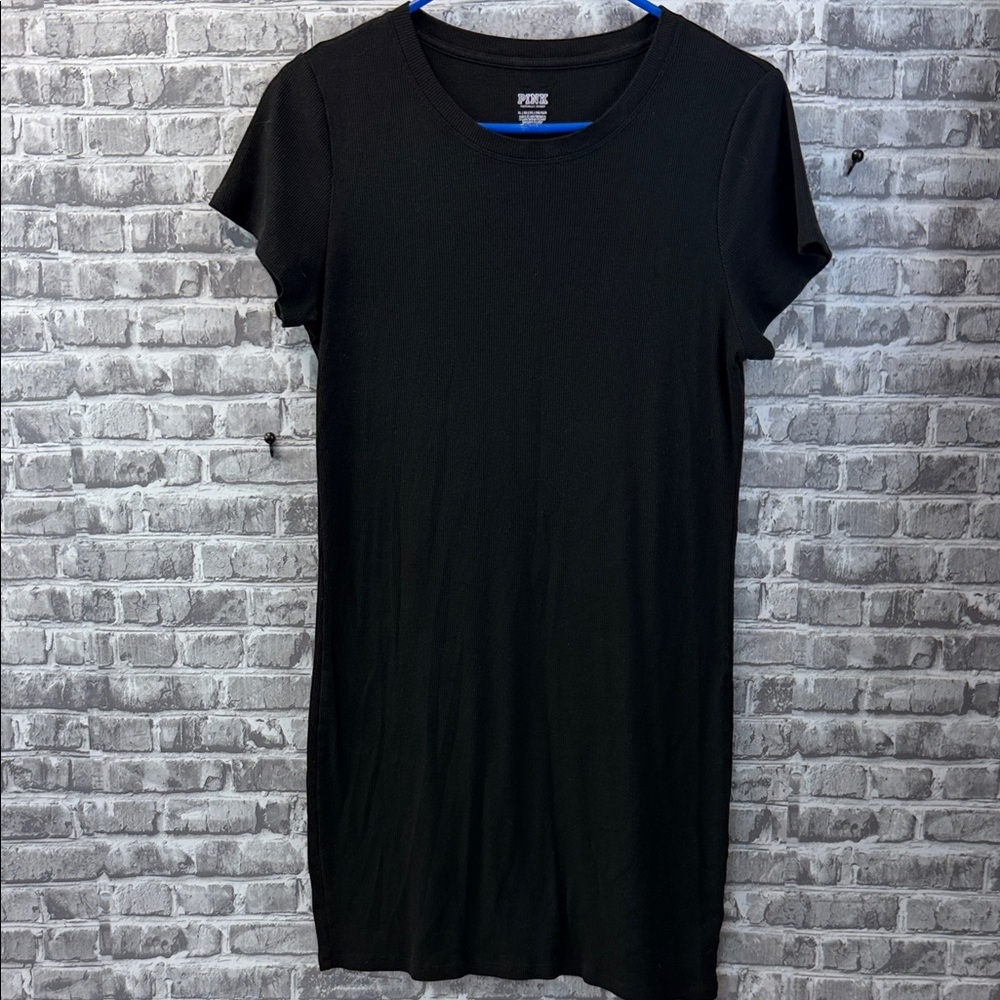 PINK Victoria's Secret‎ Black Short Sleeve Crewneck ribbed dress